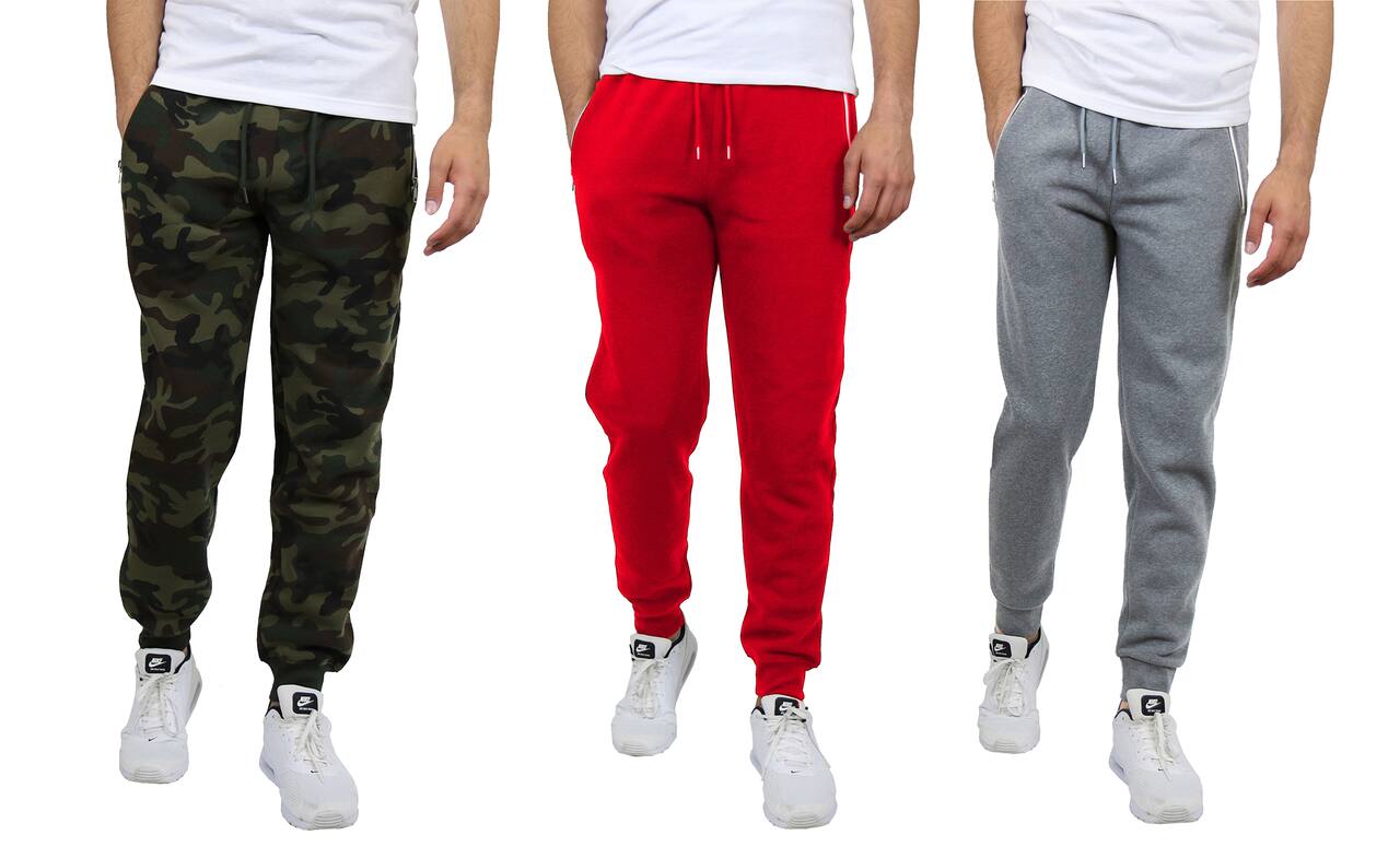 Galaxy by Harvic Men's Fleece-Lined Zip-Pocket Jogger Sweatpants 3 Pack